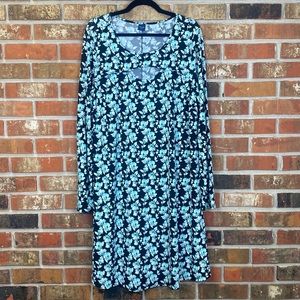 Kaari Blue Curvy Floral Long Sleeve Dress Cutout Womens 1X